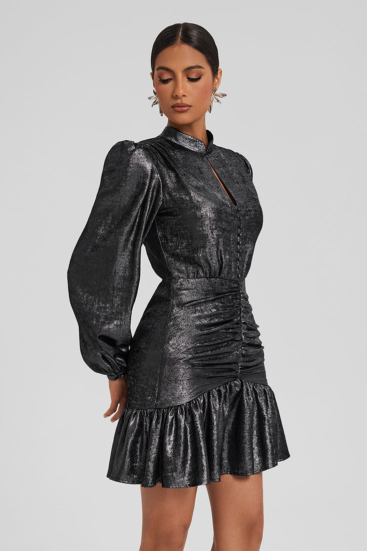 Draped Mini Dress with Ruffled Hem