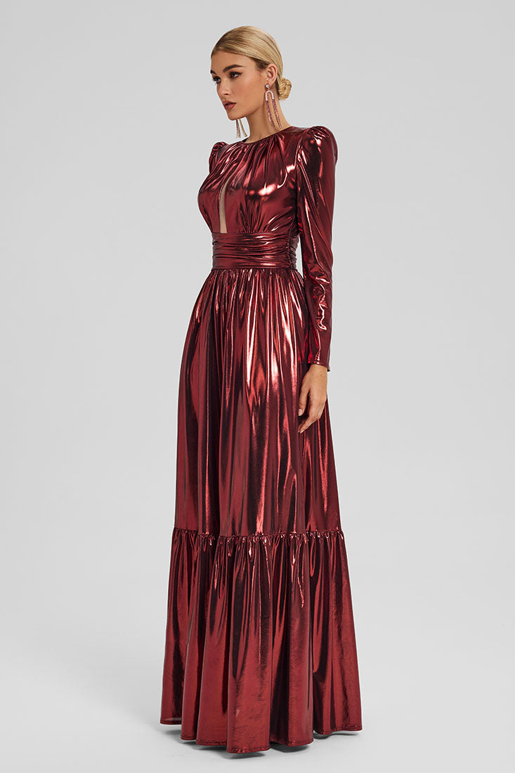 Foil-Effect Maxi Dress with Chest Cutout