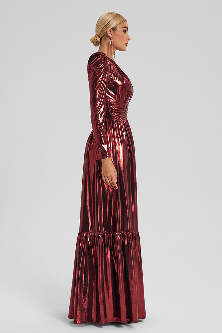 Foil-Effect Maxi Dress with Chest Cutout