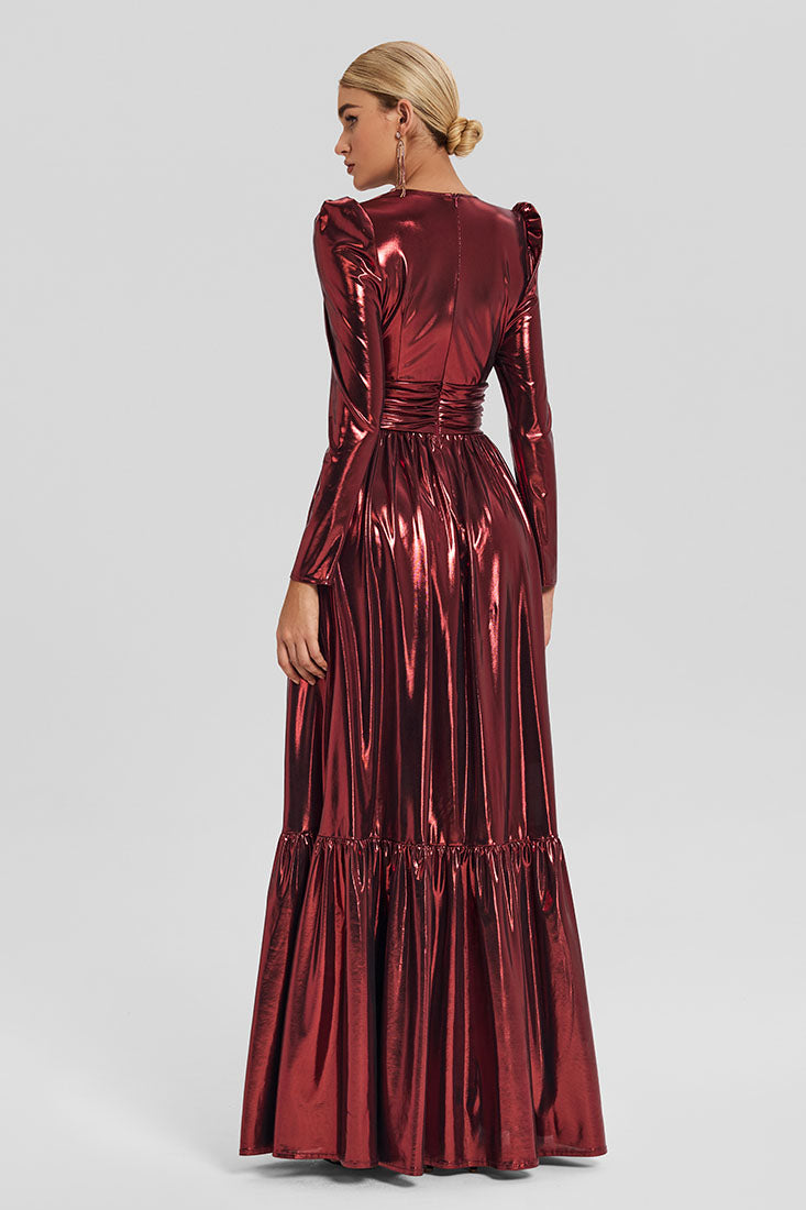 Foil-Effect Maxi Dress with Chest Cutout