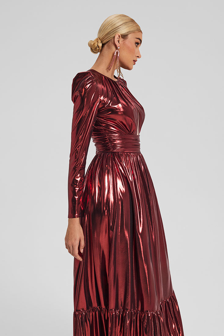 Foil-Effect Maxi Dress with Chest Cutout