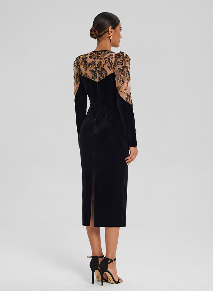 Velvet & Tulle Contrast Midi Dress