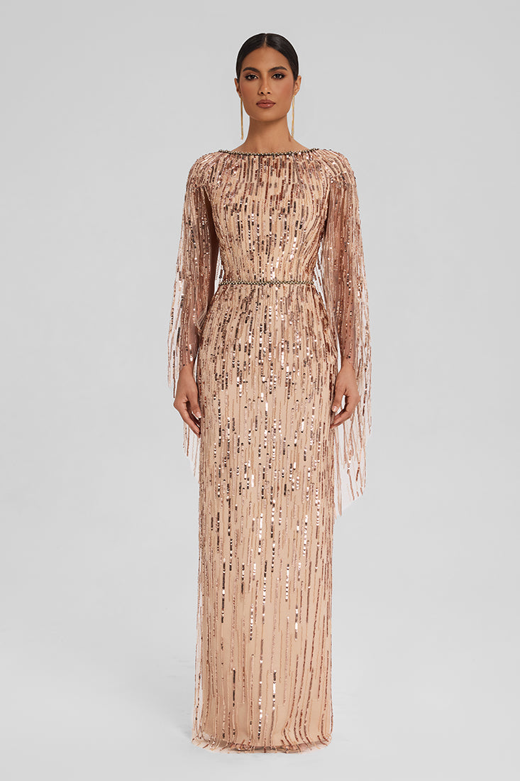 Embellished Tulle Gown with Cape Sleeves