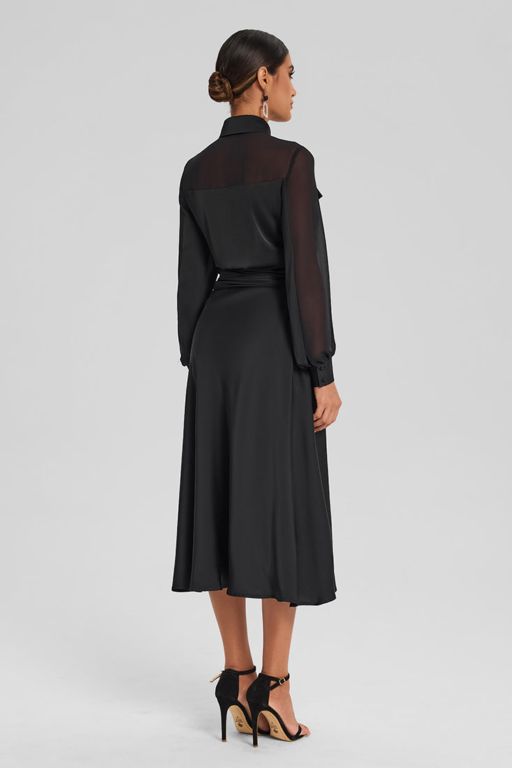 Satin Wrap Set with Chiffon Detail – Midi Skirt