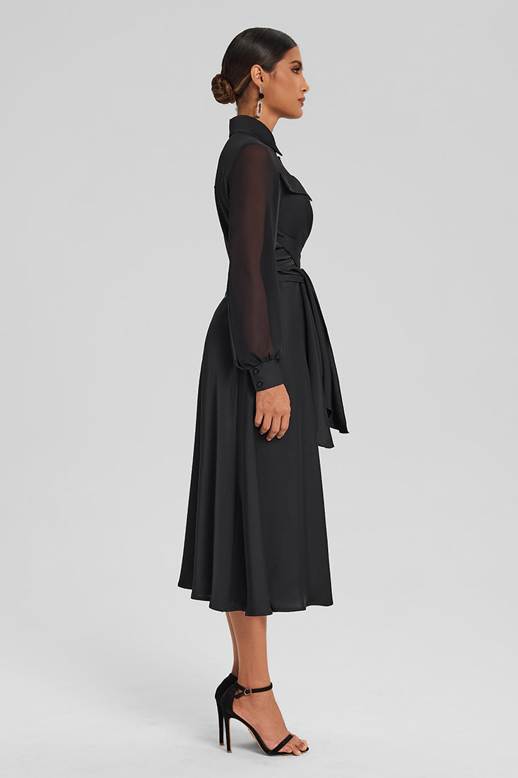Satin Wrap Set with Chiffon Detail – Midi Skirt