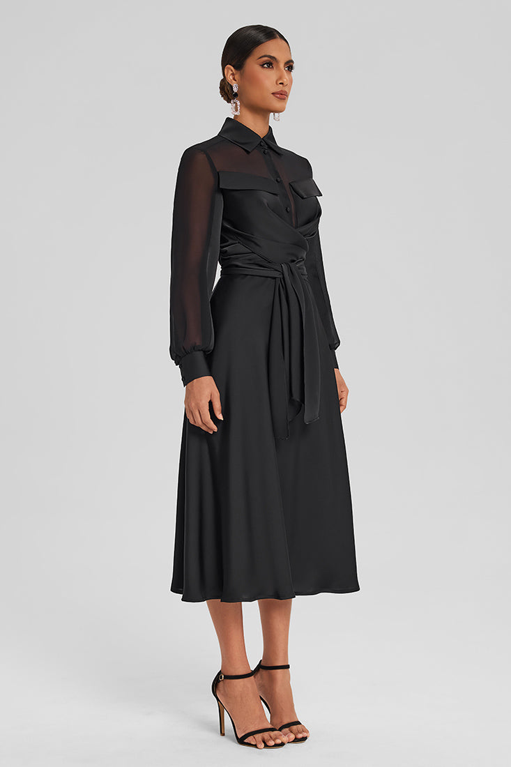 Satin Wrap Set with Chiffon Detail – Midi Skirt