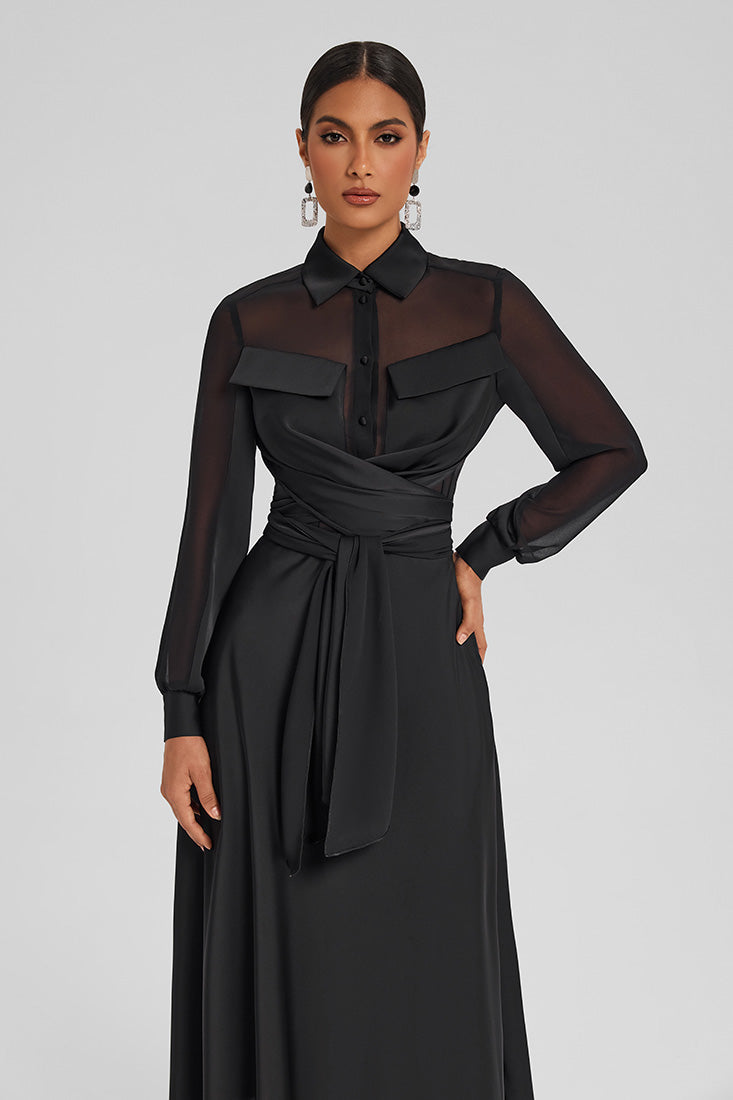 Satin Wrap Set with Chiffon Detail – Midi Skirt