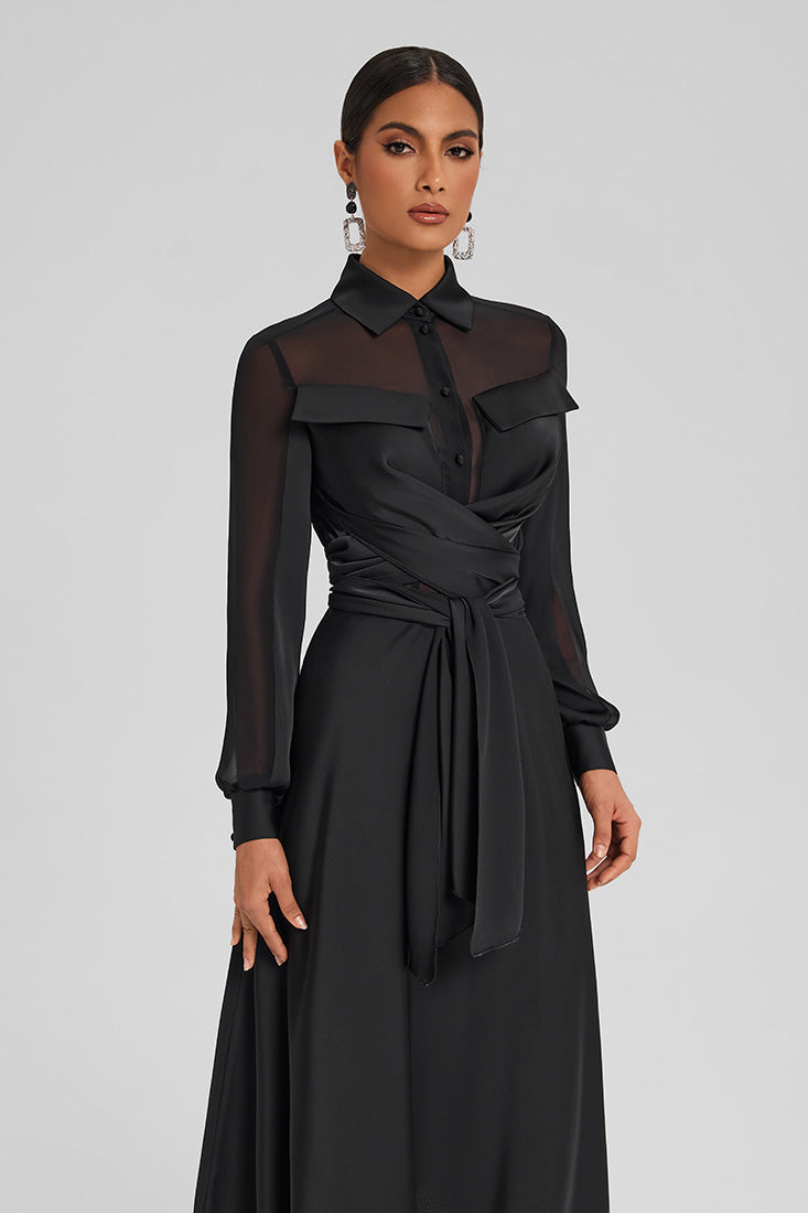 Satin Wrap Set with Chiffon Detail – Midi Skirt
