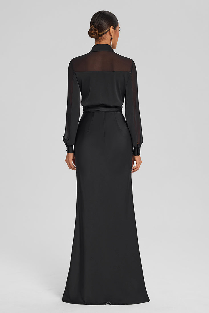 Satin Wrap Set with Chiffon Detail – Floor-Length Skirt