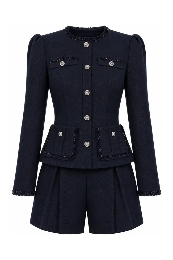 Embellished Tweed Shorts Suit