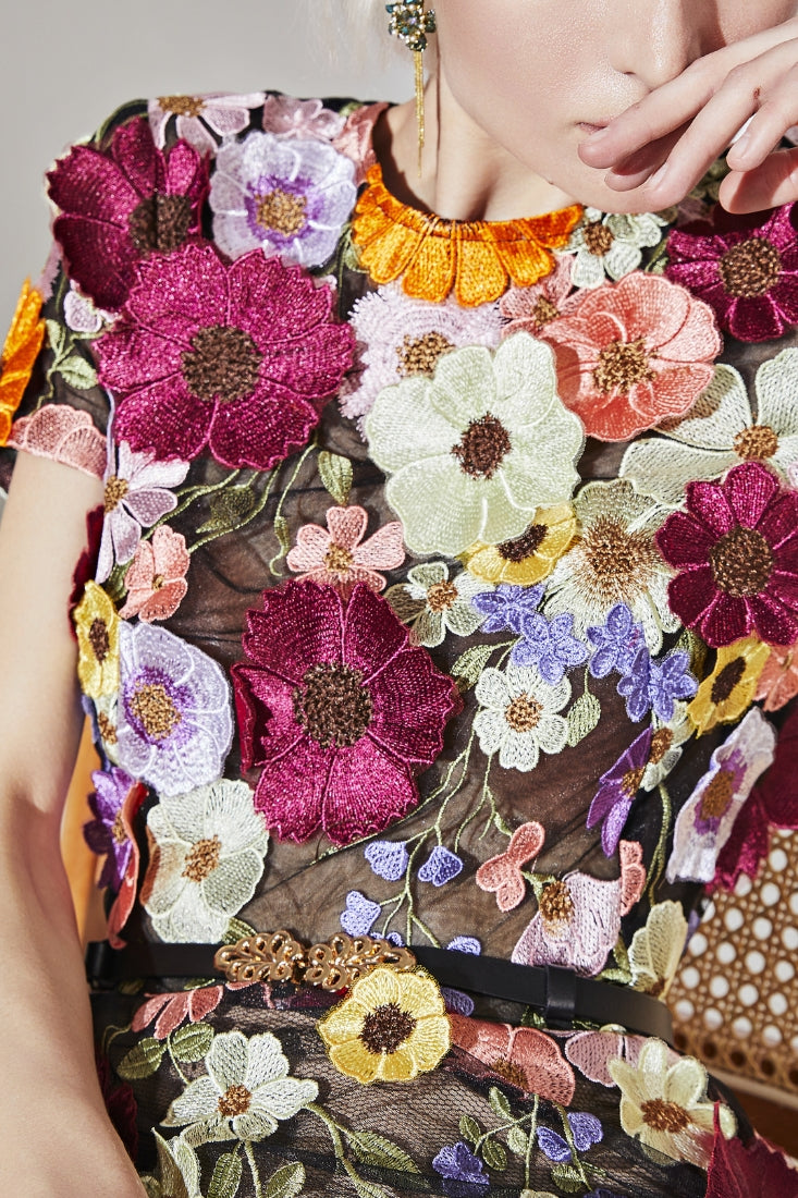 3D Floral Midi Dress