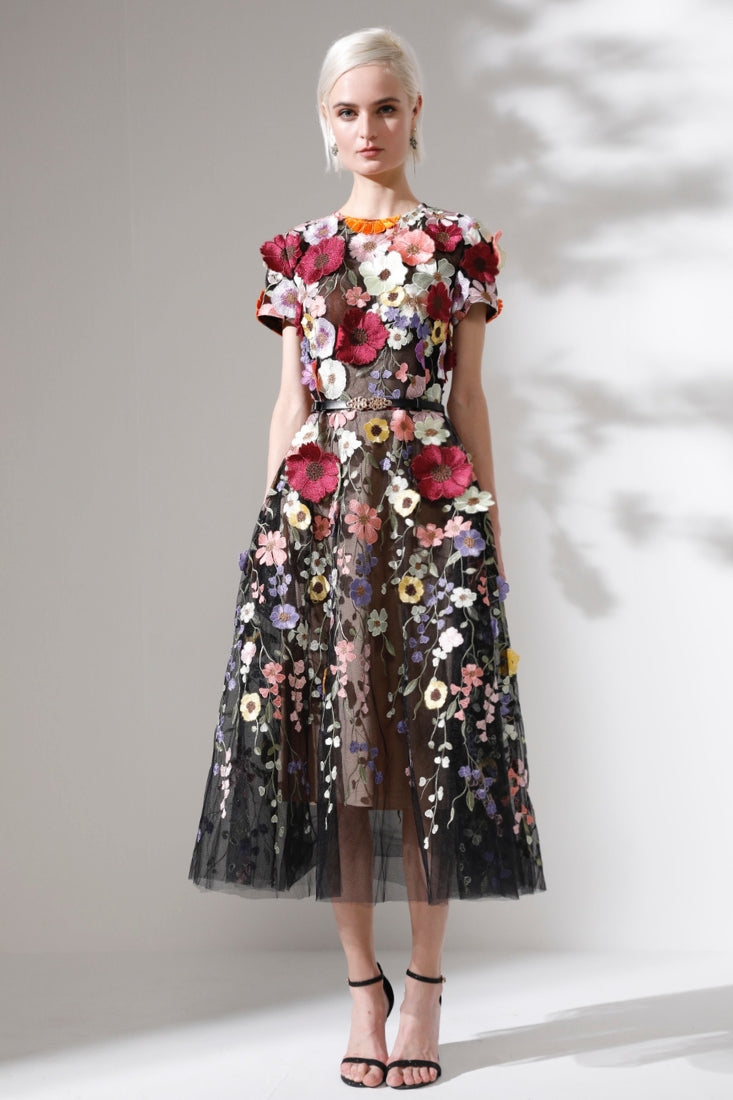 3D Floral Midi Dress