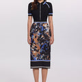 Zip-Front Floral Pencil Midi Dress