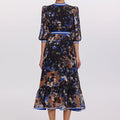 Abstract Floral Chiffon Midi Dress