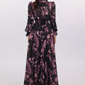 High-Neck Floral Chiffon Maxi Dress