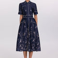 Aviary Print Belted Midi Dress