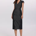 Lace-Appliqué Button-Front Midi Dress
