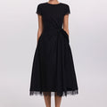 Asymmetric Draped Lace-Hem Midi Dress