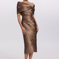 Asymmetric Draped Mikado Midi Dress