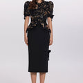 Embroidered Peplum Midi Dress