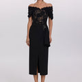 Off-Shoulder Lace Draped Midi Dress