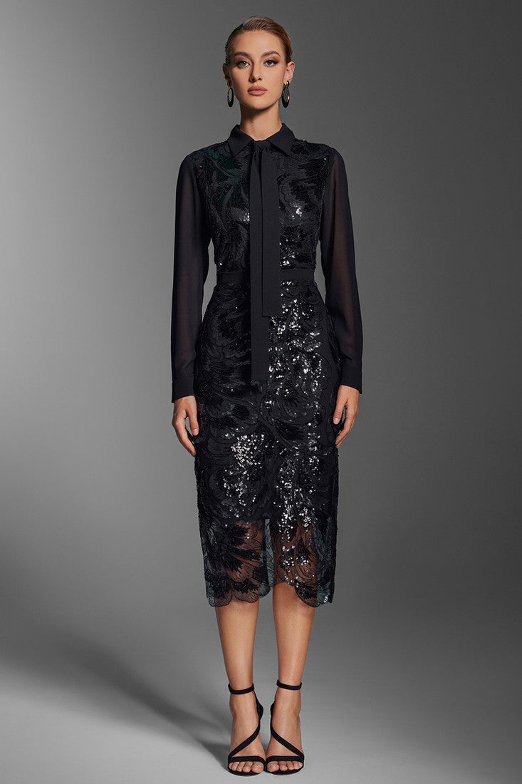 Bow Sequins Midi Dress
