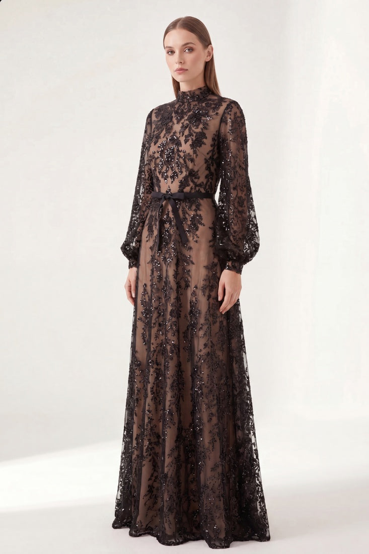 Black Embellished Sheer Maxi Dress