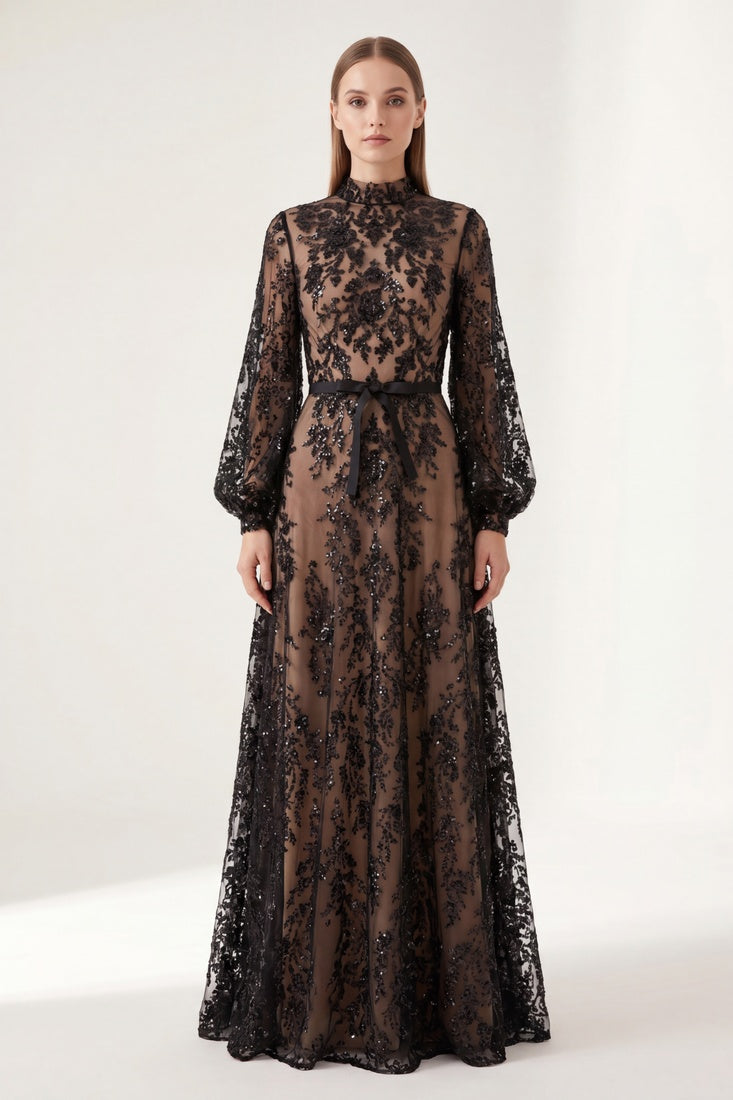 Black Embellished Sheer Maxi Dress