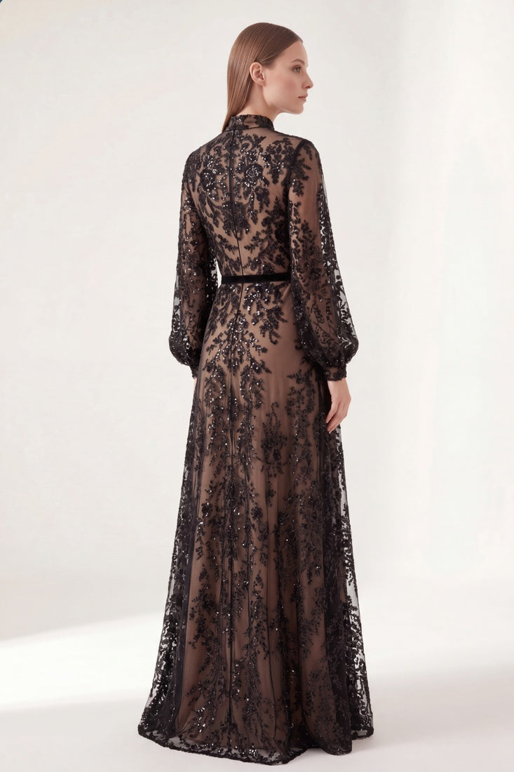 Black Embellished Sheer Maxi Dress