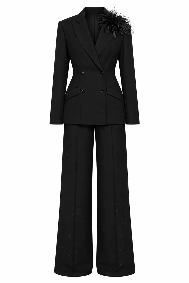 Feather-Detail Tailored Pantsuit