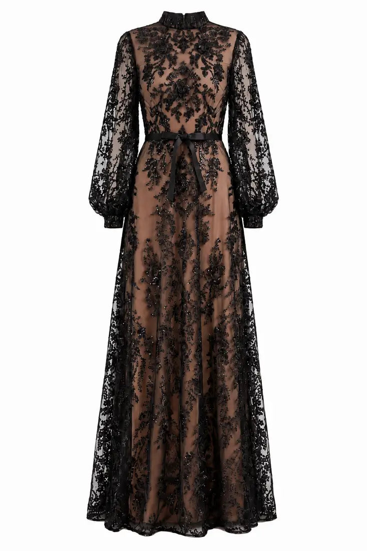Black Embellished Sheer Maxi Dress