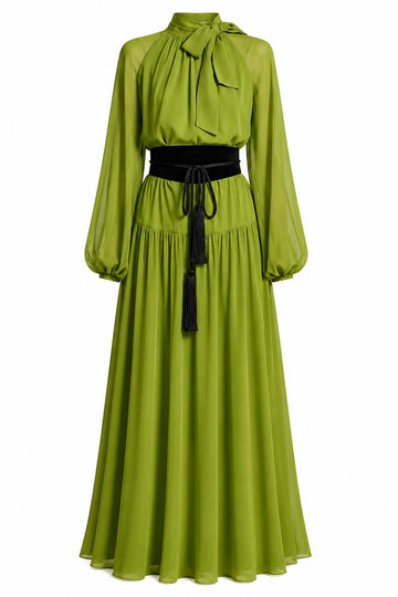 Pleated Tie-Neck  Dress