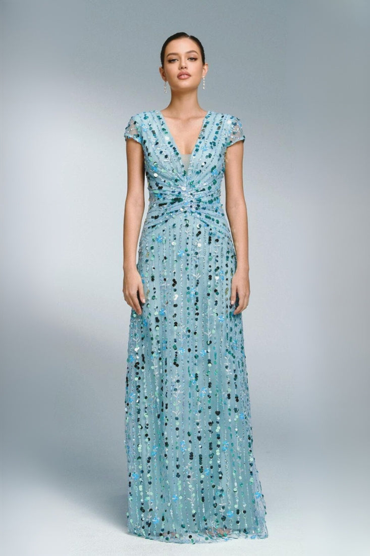 Droplet embroidered long dress