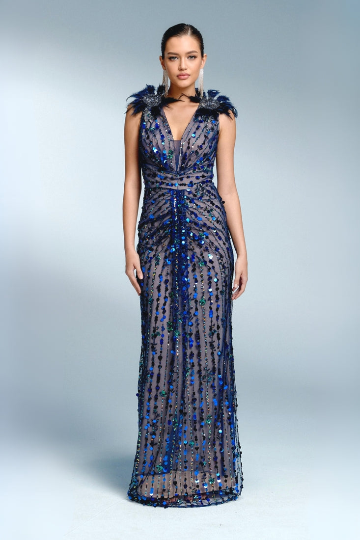 Droplet embroidered long dress