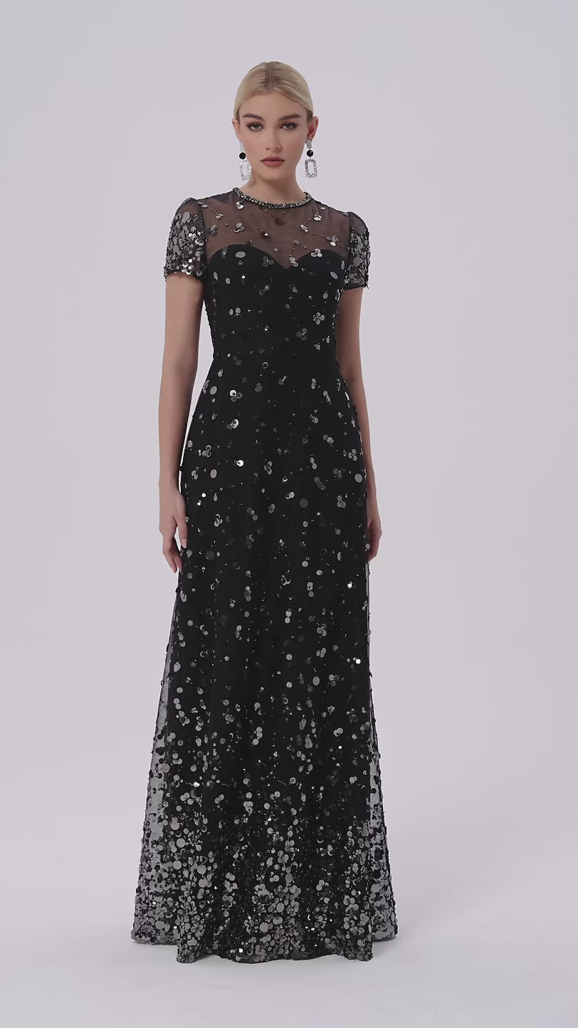 Sequin Tulle Evening Gown