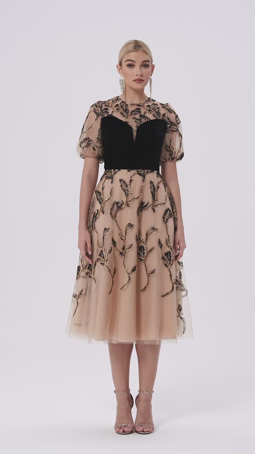 Petal Whisper Tulle Midi Dress