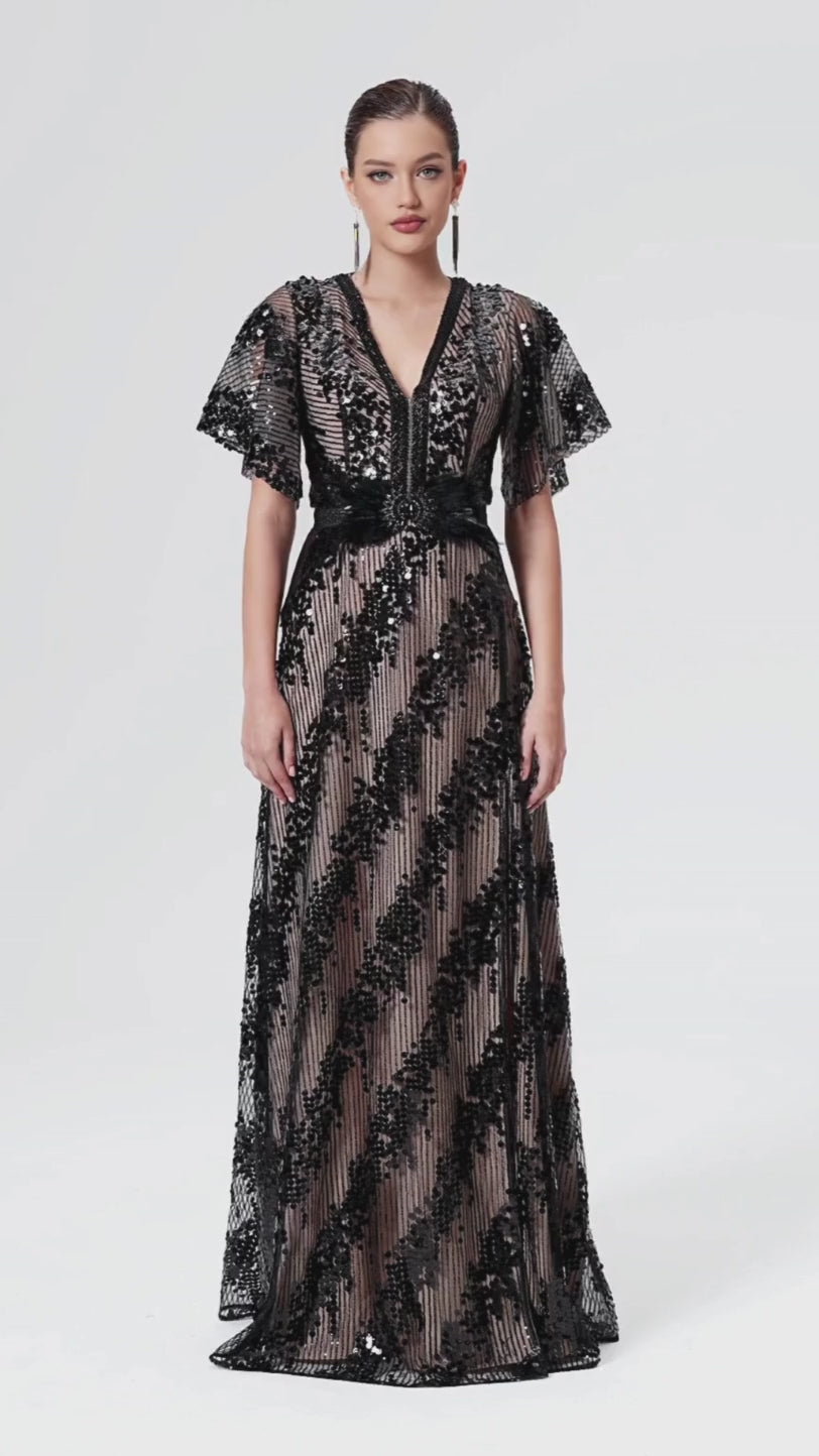 Sequin embroidered long dress