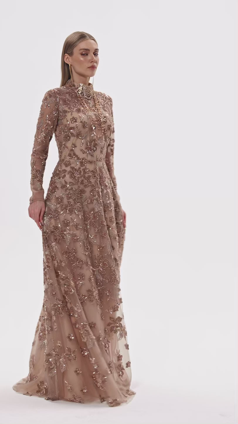 High-Neck Embroidered Maxi Dress