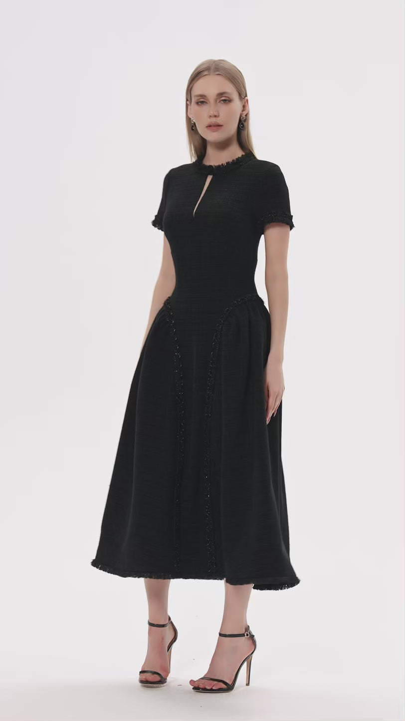 Flared Tweed Midi Dress