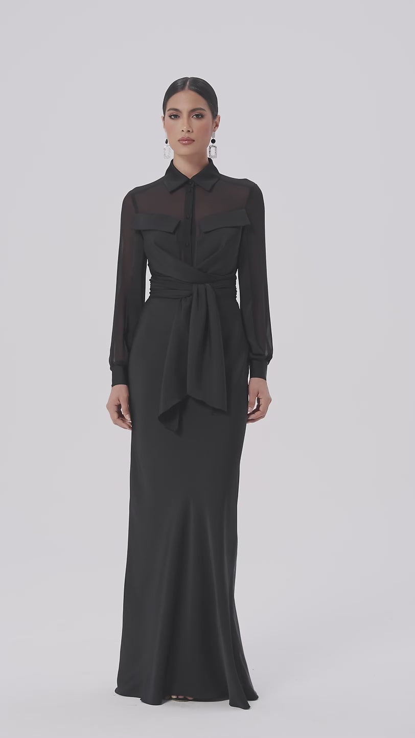 Satin Wrap Set with Chiffon Detail – Floor-Length Skirt