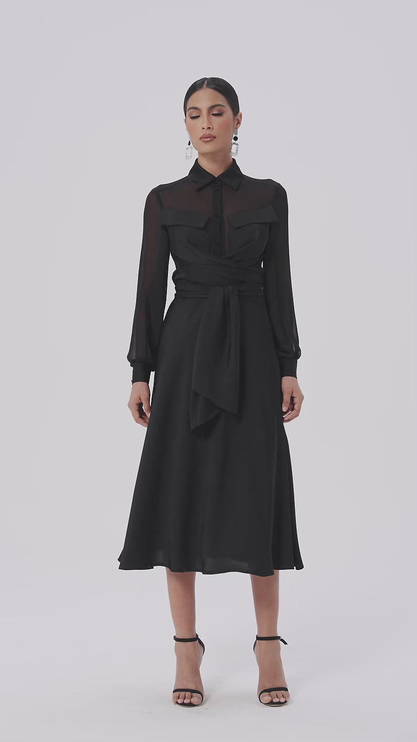 Satin Wrap Set with Chiffon Detail – Midi Skirt