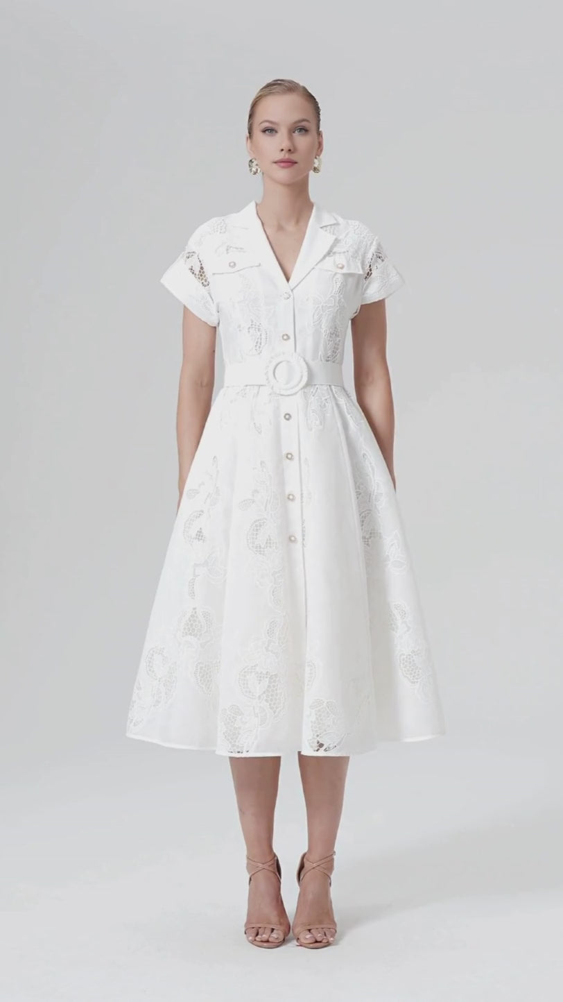 Macrame embroidered midi dress