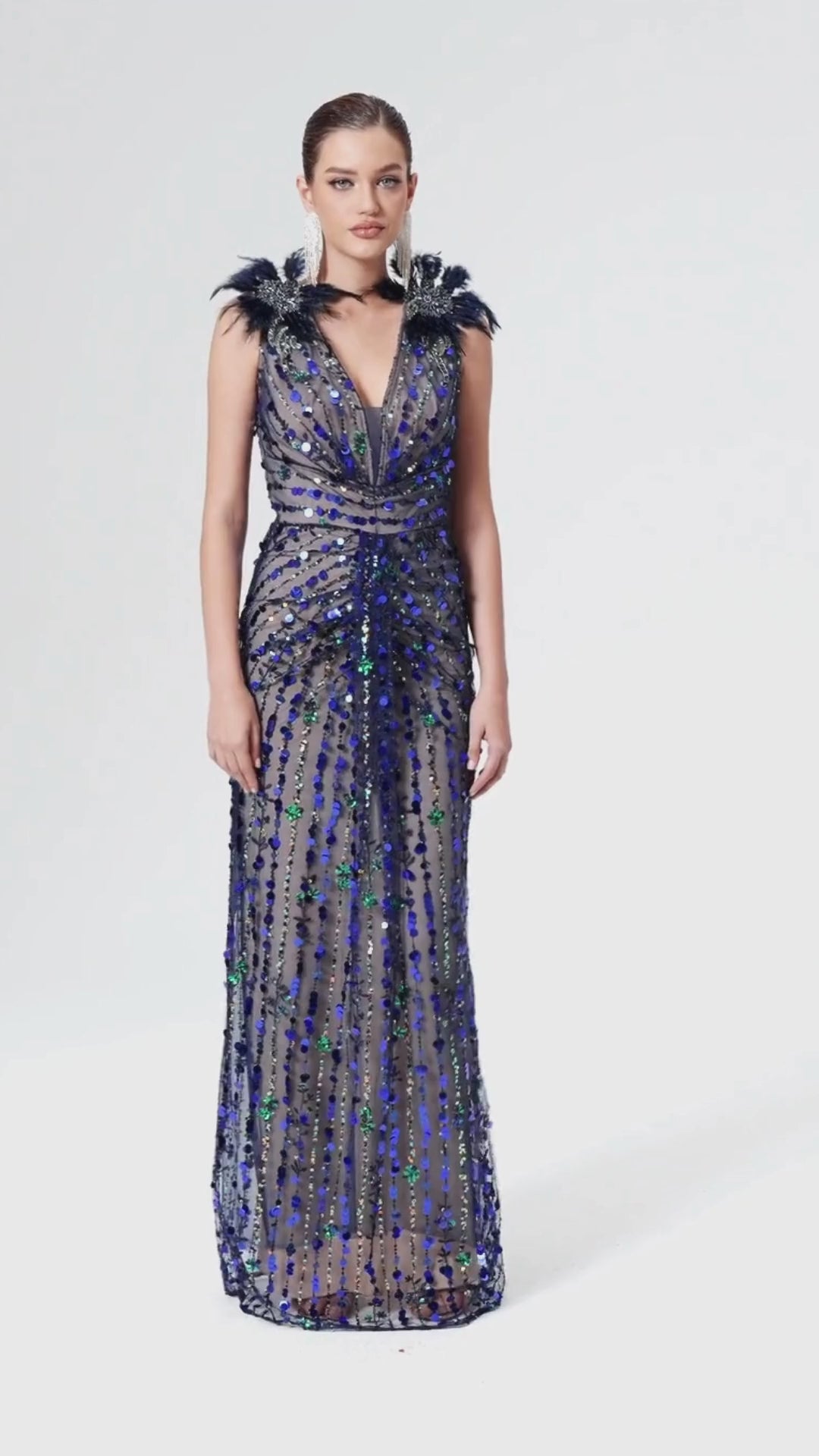 Droplet embroidered long dress