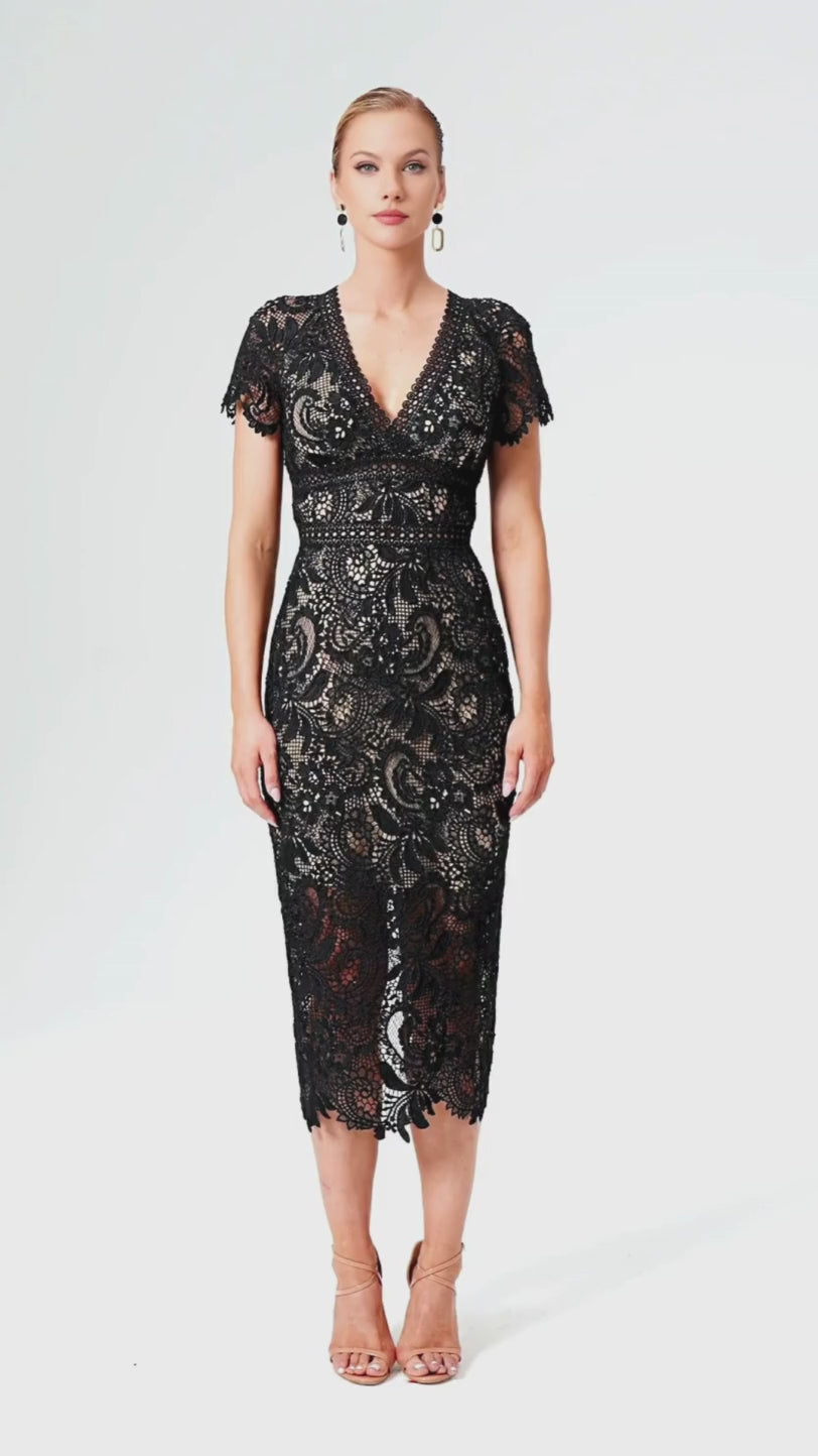 Lace v-neck midi dress
