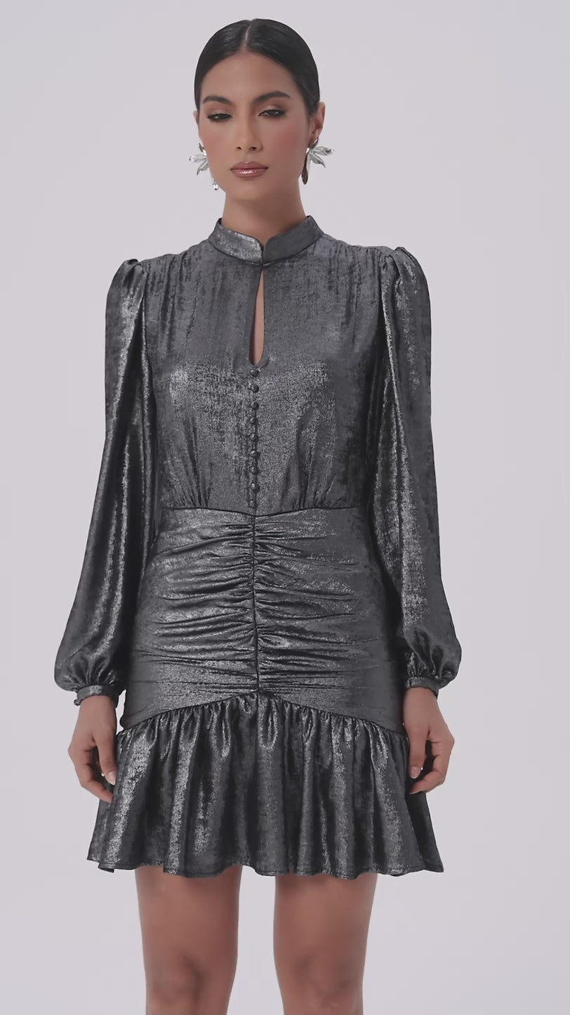 Draped Mini Dress with Ruffled Hem