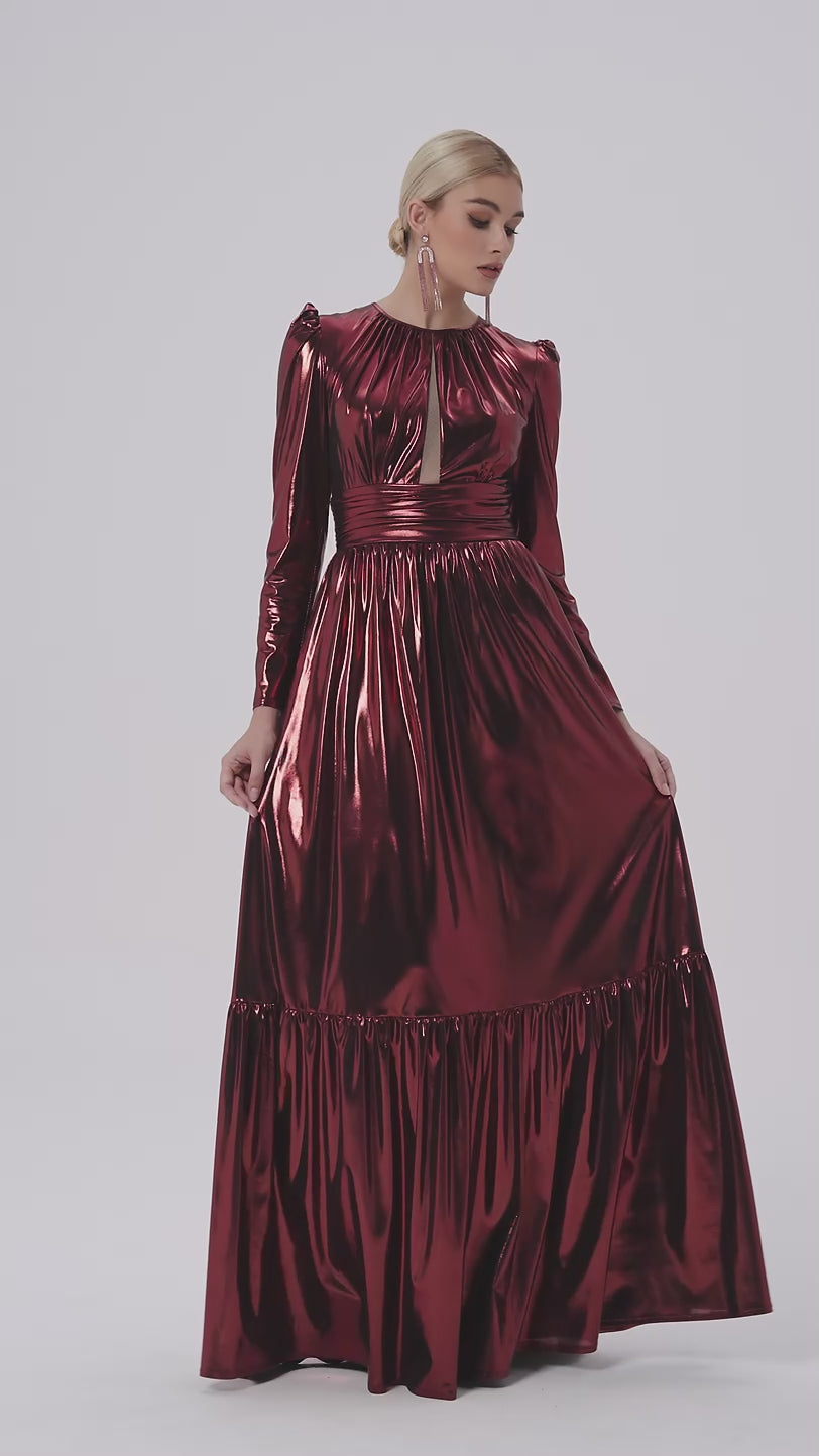 Foil-Effect Maxi Dress with Chest Cutout