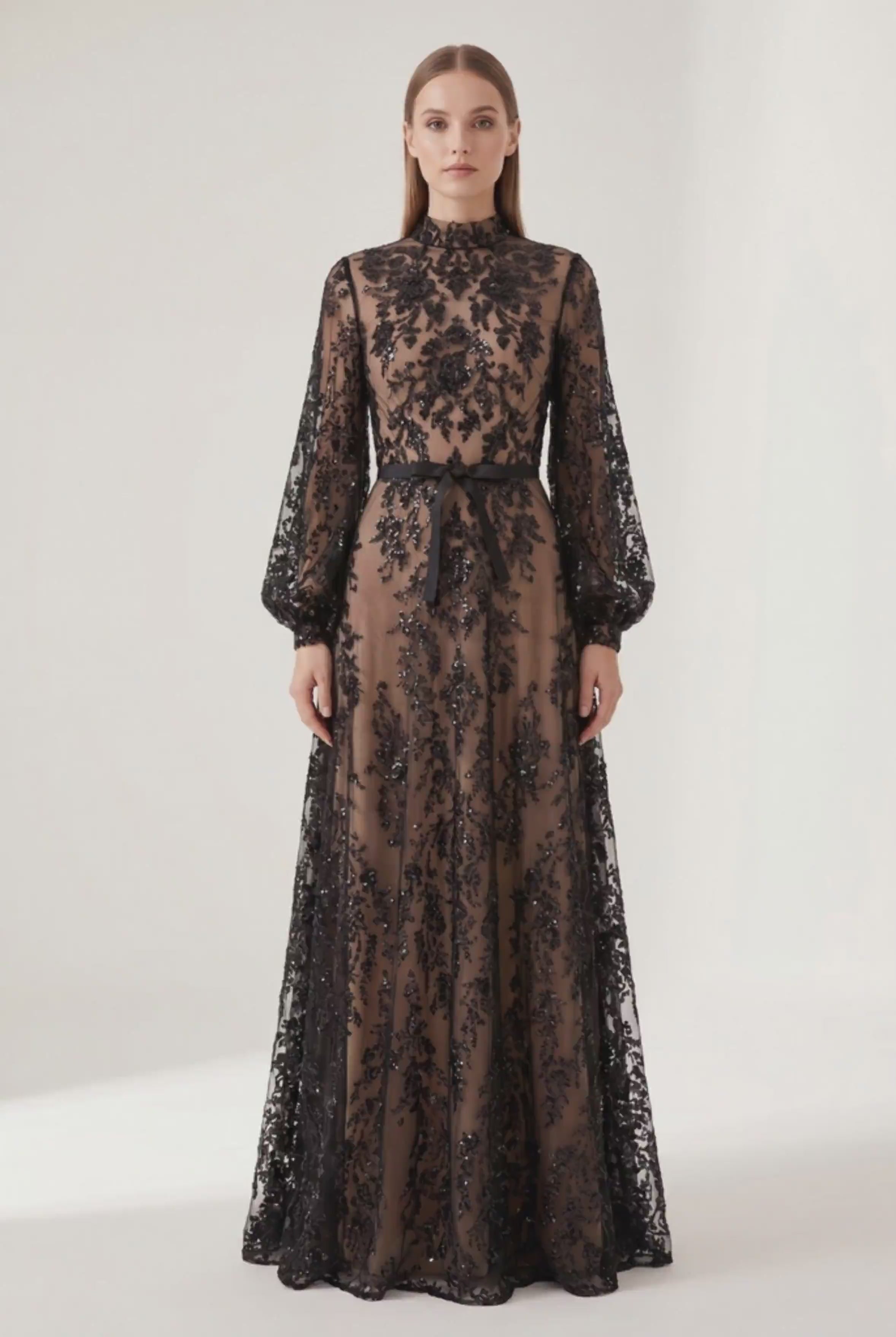 Black Embellished Sheer Maxi Dress